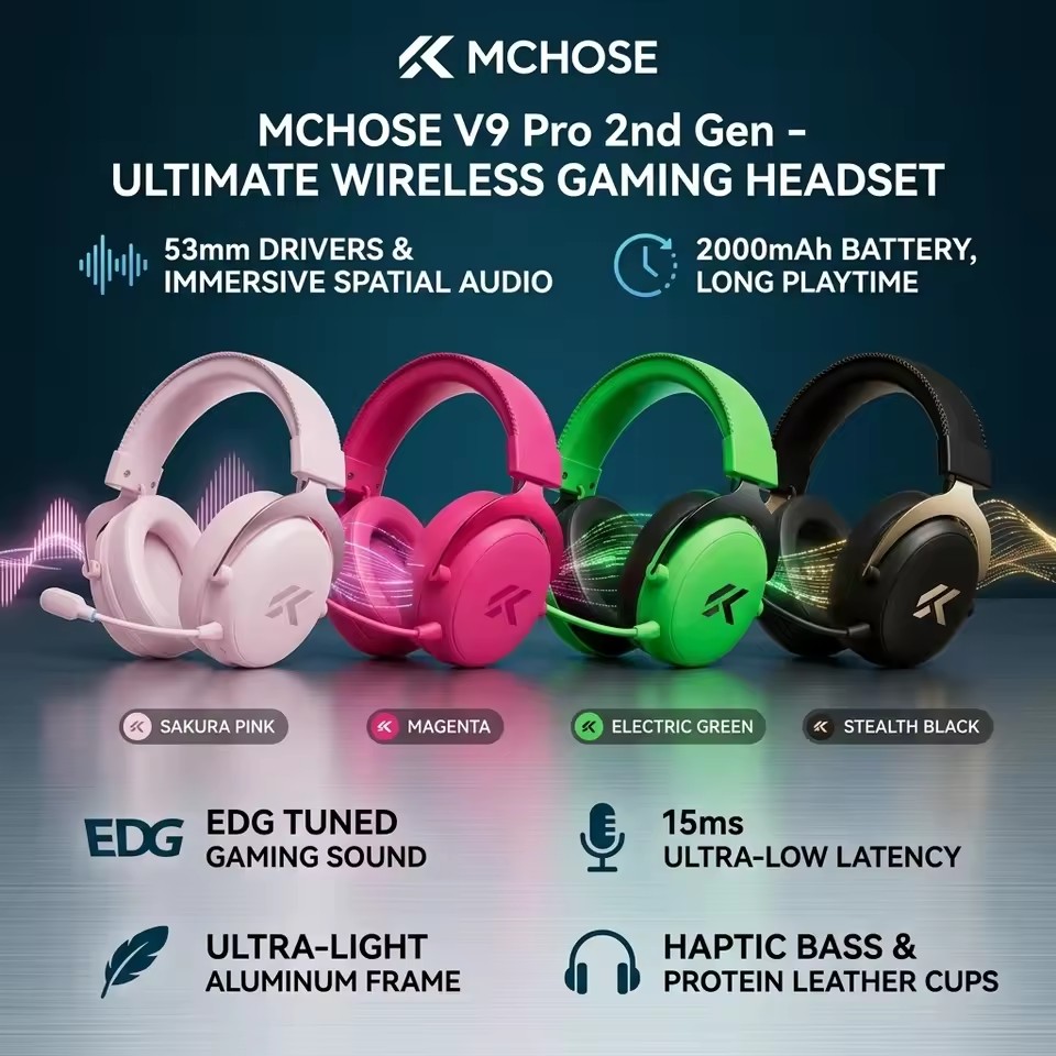 Anc Wireless Over Ear Headphones - سماعة ألعاب لاسلكية MCHOSE V9 Pro